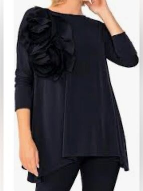 COS Black Navy Long-Sleeve Tunic with Floral Rosette Detail Medium